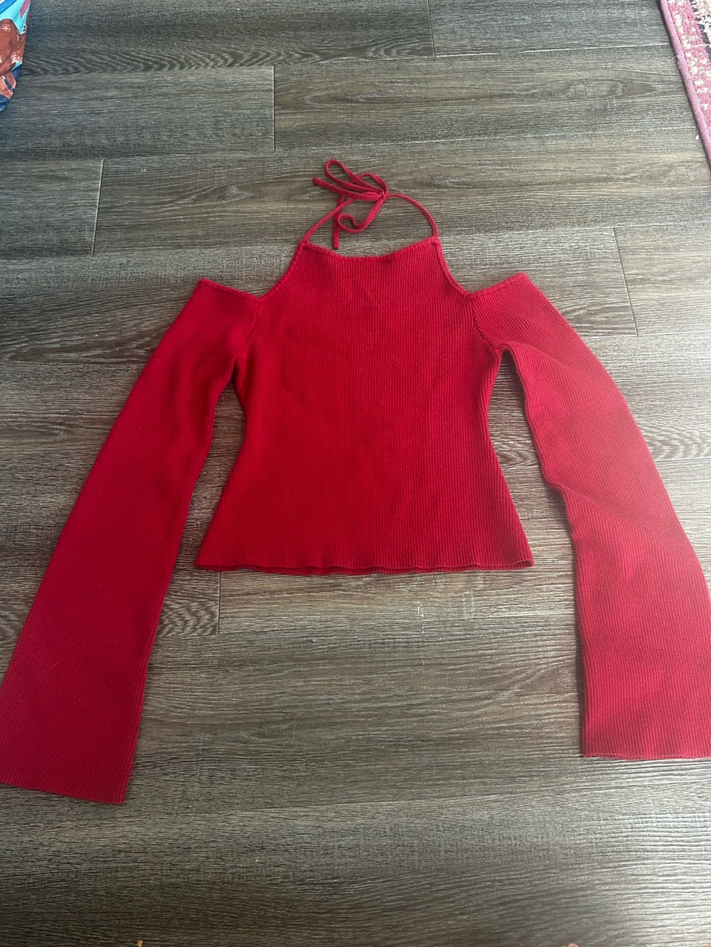 Honey Belle Red Off-Shoulder Halter Knit Top